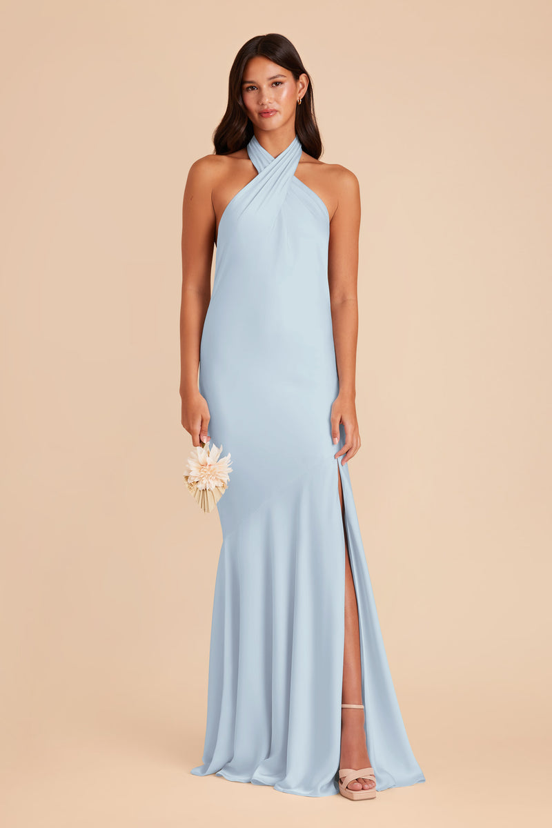 Mist Blue Stephanie Matte Satin Dress by Birdy Grey